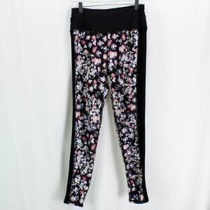 SPLENDID Black Pink Watercolor Floral High Waist Active Leggings